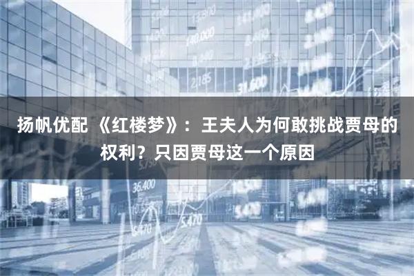 扬帆优配 《红楼梦》：王夫人为何敢挑战贾母的权利？只因贾母这一个原因